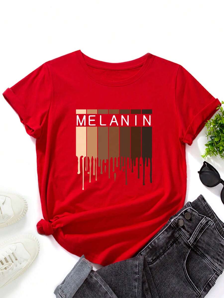 INAWLY Camiseta con estampado de letra - Rojo - Ver 1