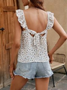 SHEIN Frenchy 碎花荷葉邊上衣 - 白色 - 查看 3