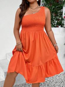 Breezaya Váy Boho vai bèo nhún cỡ lớn cho mùa hè - trái cam - Xem 1