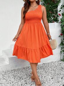 Breezaya Váy Boho vai bèo nhún cỡ lớn cho mùa hè - trái cam - Xem 4