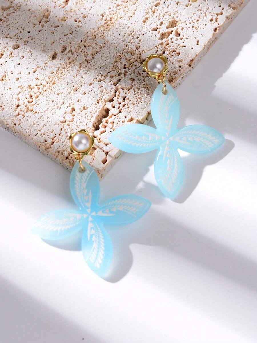 1 Đôi Thời Trang Ngọc Trai Giả Trang Trí Hình Học Bông Tai Giọt Dành Cho Nữ Trang Trí Hàng Ngày - Màu xanh nhạt - Xem 1