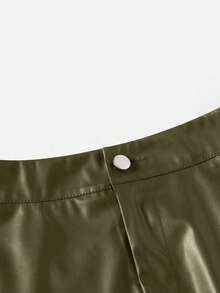 SHEIN Clasi 素色PU皮革短褲 - 軍綠色 - 查看 4