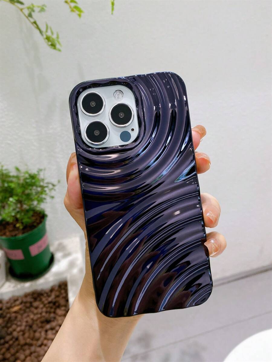 波紋圖案電鍍手機殼 - 黑色 - 查看 1