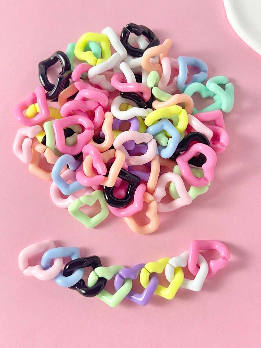 50pcs/set Random Color Fashionable Heart Design Chain Link For Women For DIY Jewelry Making - Multicolor - View 1