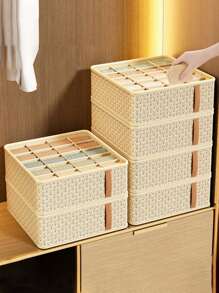 1 pieza Caja de almacenamiento de ropa interior con rejilla múltiple, decoración, decoración de festival, decoración de habitación, decoración del hogar, decoración de dormitorio, organizador, almacenamiento del hogar, para camisetas blancas de mujer, pantalones negros de mujer, ropa de invierno de señora, vestidos, ropa de invierno para señoras, vestidos elegantes de mujer, blusas blancas para señoras, manga larga, mono blanco para mujer, vestidos de primavera para mujer, atuendos de primavera para mujer, primavera, ropa de primavera, minimalista, almacenamiento de blusas de verano