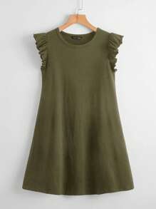 SHEIN Clasi Đầm Xù màu trơn Giải trí - xanh quân đội - Xem 1