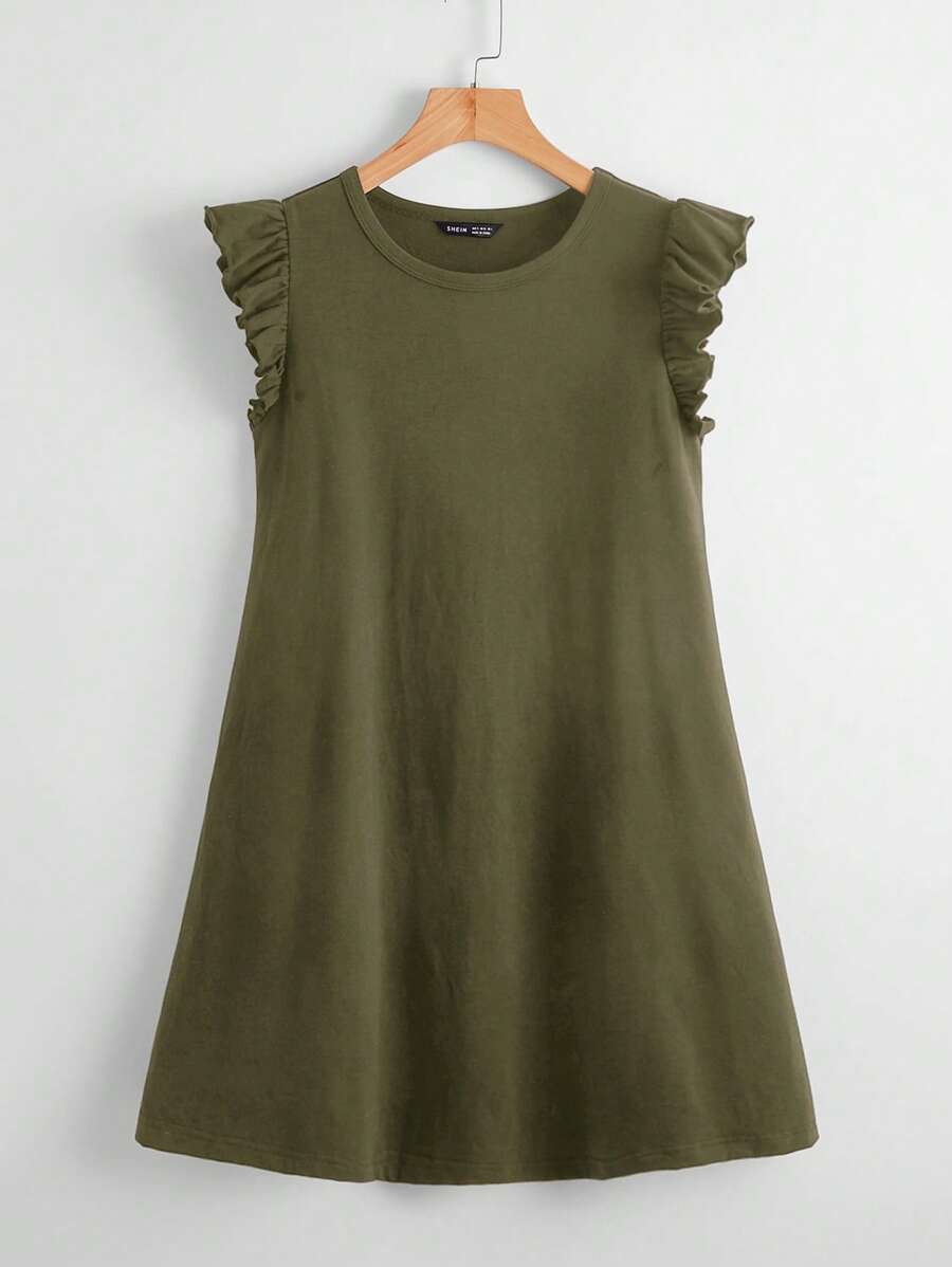 SHEIN Clasi Đầm Xù màu trơn Giải trí - xanh quân đội - Xem 1