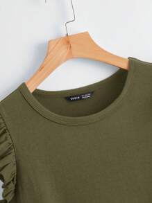 SHEIN Clasi Đầm Xù màu trơn Giải trí - xanh quân đội - Xem 3