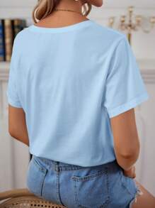 SHEIN Frenchy Áo thun nữ Tim Lá thư Giải trí - Màu xanh nhạt - Xem 4