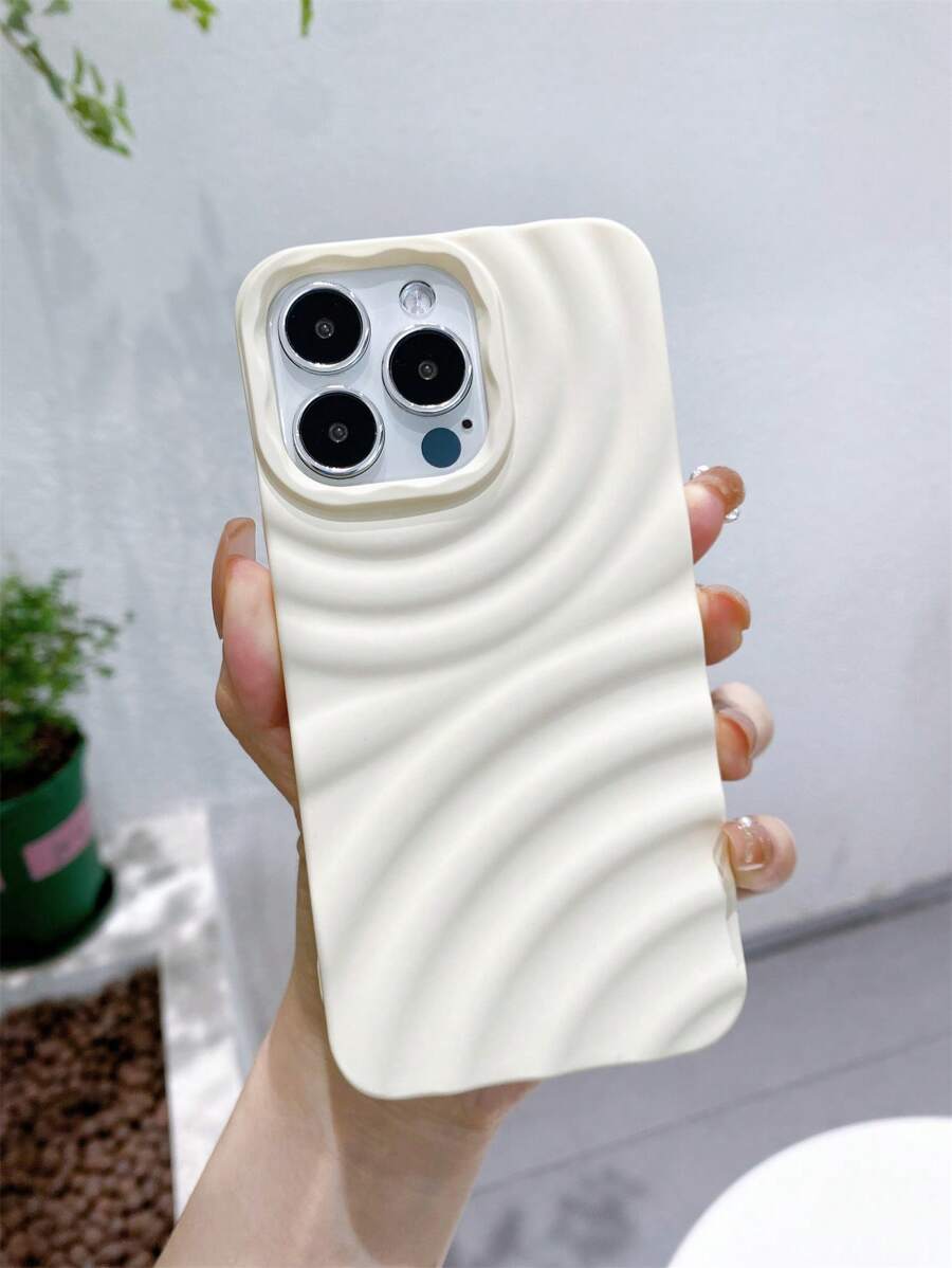 1pc Skin Touch Light Blue Ripple Pattern Phone Case, Drop Resistance, Sweat Resistance, Fingerprint Resistance, Wear Resistance, No Color Fading, Compatible With Iphone - White - View 1
