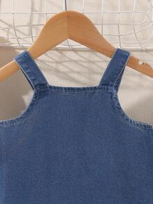 Baby Heart Embroidery Ruffle Hem Denim Dress - Medium Wash - View 4