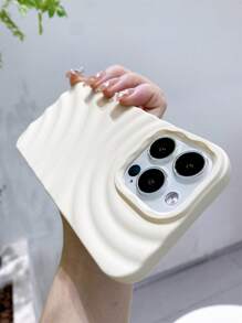 1pc Skin Touch Light Blue Ripple Pattern Phone Case, Drop Resistance, Sweat Resistance, Fingerprint Resistance, Wear Resistance, No Color Fading, Compatible With Iphone - White - View 3