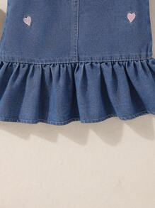 Baby Heart Embroidery Ruffle Hem Denim Dress - Medium Wash - View 5