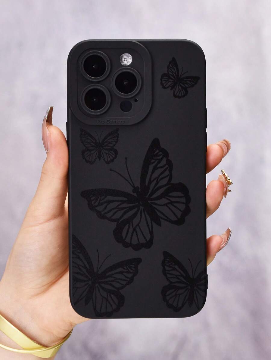 Butterfly Print Phone Case - Black - View 1