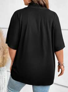 SHEIN LUNE Plus Crossover Batwing Sleeve Tee - Black - View 2