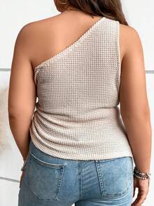 SHEIN Unity 休閒抽繩 褶邊純色大碼女士上衣 - 米色 - 查看 2