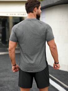 SHEIN Daily&Casual Men Letter Graphic Sports Tee & Drawstring Waist Shorts, Athletic Suit, Tracksuit - Multicolor - View 2