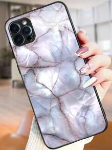 大理石圖案鋼化膜手機殼 - 白色 - 查看 1