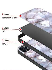 大理石圖案鋼化膜手機殼 - 白色 - 查看 3