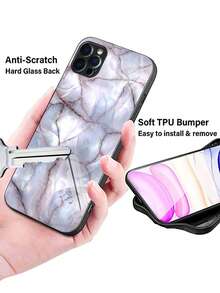 大理石圖案鋼化膜手機殼 - 白色 - 查看 4