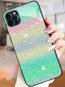 漸層閃光圖案鋼化膜手機殼 - 綠色 - 查看 1