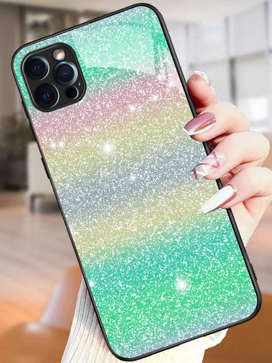 漸層閃光圖案鋼化膜手機殼 - 綠色 - 查看 1