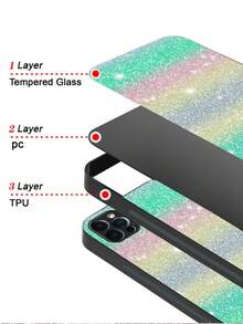 漸層閃光圖案鋼化膜手機殼 - 綠色 - 查看 3