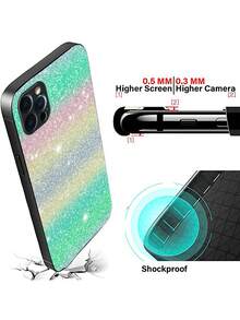 漸層閃光圖案鋼化膜手機殼 - 綠色 - 查看 4