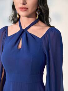 Modelyn 斗篷袖繞頸雪紡連衣裙 - 藏蓝色 - 查看 3