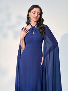 Modelyn 斗篷袖繞頸雪紡連衣裙 - 藏蓝色 - 查看 4