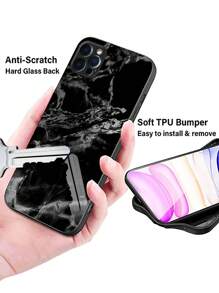 Iphone 16 Black Marble Pattern Painted Glass Phone Case Compatible With IPhone/Samsung//Redmi/OPPO/OnePlus/Infinix - Multicolor - View 4