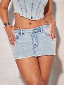 SHEIN BAE Raw Hem Denim Skort - Light Wash - View 1