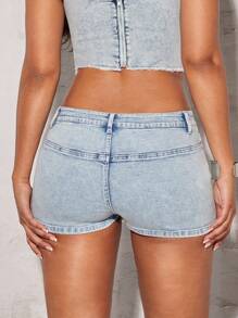 SHEIN BAE Raw Hem Denim Skort - Light Wash - View 2