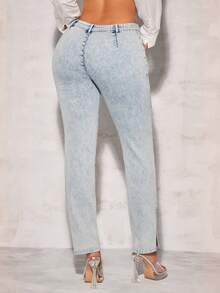 SHEIN BAE Split Hem Skinny Jeans - Light Wash - View 2