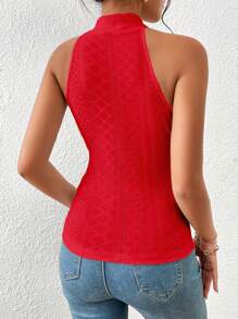 SHEIN Essnce 十字交叉網眼刺繡掛脖上衣 - 紅色 - 查看 2