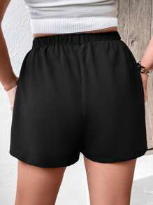 SHEIN LUNE Quần Short kích thước lớn Chia Nút giả màu trơn Giải trí - màu đen - Xem 3