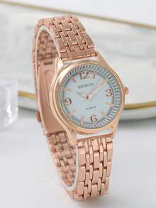 1只cuff Geneva手鍊手錶,時尚商務不銹鋼帶女士石英手表,生活防水 - 玫瑰金 - 查看 2