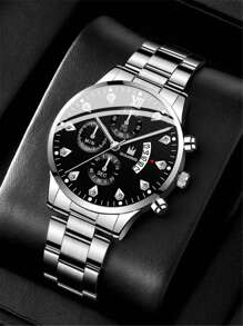 Đồng hồ nam hình tròn kim ngày Đồng hồ thạch anh dịp nghỉ lễ làm quà cho học sinh đi học trở lại - Bạc - Xem 2