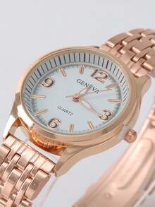1只cuff Geneva手鍊手錶,時尚商務不銹鋼帶女士石英手表,生活防水 - 玫瑰金 - 查看 3