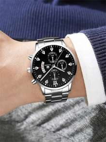 Đồng hồ nam hình tròn kim ngày Đồng hồ thạch anh dịp nghỉ lễ làm quà cho học sinh đi học trở lại - Bạc - Xem 3