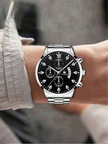 Đồng hồ nam hình tròn kim ngày Đồng hồ thạch anh dịp nghỉ lễ làm quà cho học sinh đi học trở lại - Bạc - Xem 6