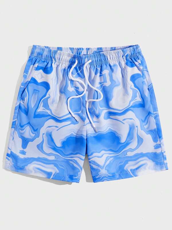 ROMWE MEN Street Life Herren Shorts mit ganzflächigem Muster und Kordelzug an der Taille, Schule