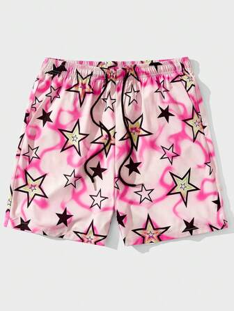 Prep Men Star Print Drawstring Waist Shorts