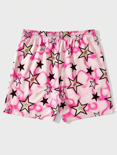 Prep Men Star Print Drawstring Waist Shorts
