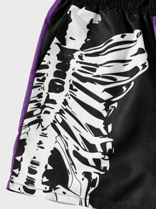 ROMWE MEN Goth 男士骷髅圖案雙色腰部抽繩短褲 - 彩色 - 查看 3