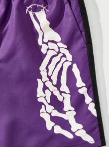 ROMWE MEN Goth 男士骷髅圖案雙色腰部抽繩短褲 - 彩色 - 查看 4