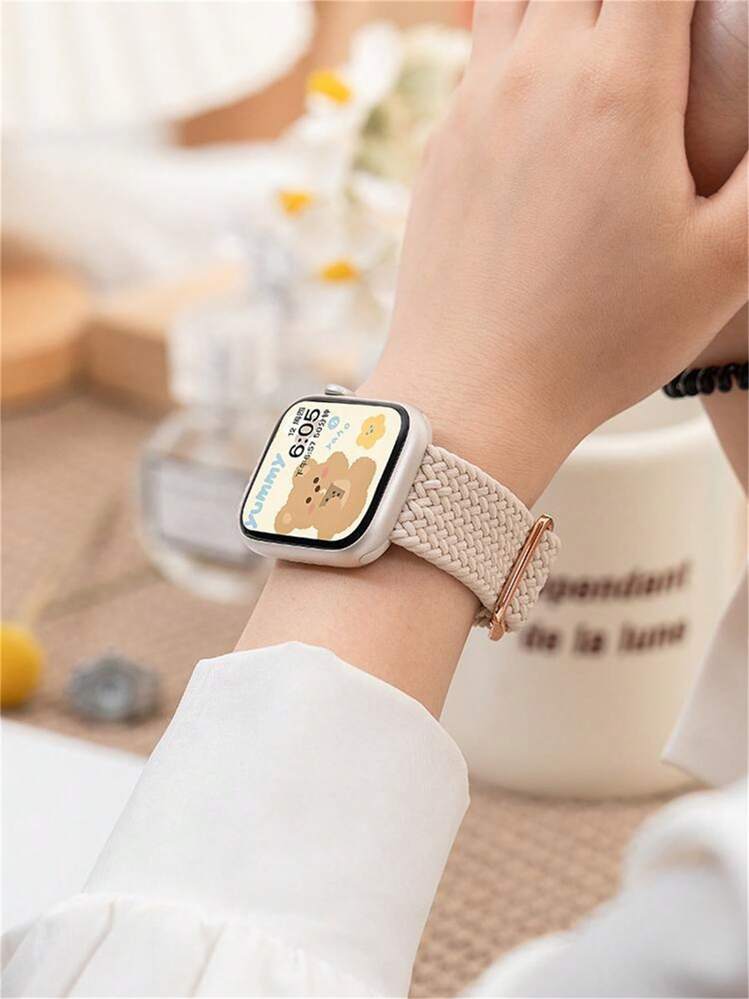 1pc Correa elástica de moda para hombre y mujer compatible con la banda de Apple Watch de 44 mm y 40 mm, brazalete trenzado ajustable en bucle para Apple Watch Series 8 Ultra 7 SE 6 45 mm 38 mm 49 mm Accesorios de correa de reloj inteligente - Beis - Ver 3