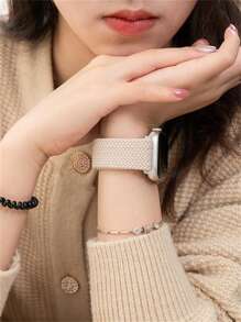 1入時尚男女彈性帶,兼容蘋果手錶44mm 40mm可調節編織環手環蘋果手錶系列8 Ultra 7 SE 6 45mm 38mm 49mm智慧手錶帶配件 - 米色 - 查看 5