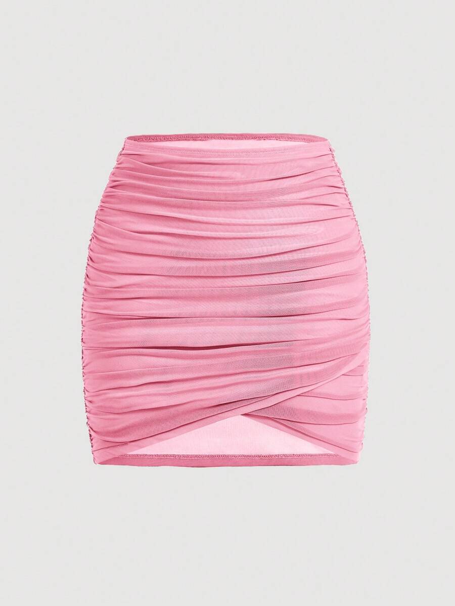 SHEIN MOD Falda ajustada unicolor cruzado fruncido - Rosa Pálido - Ver 1