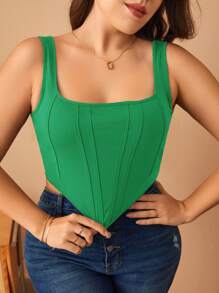 SHEIN Privé Áo hai dây Plus Size Bất đối xứng màu trơn Giải trí - màu xanh lá - Xem 1